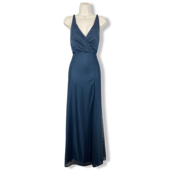 Azazie Navy full length bridesmaid dress - Picture 1 of 7